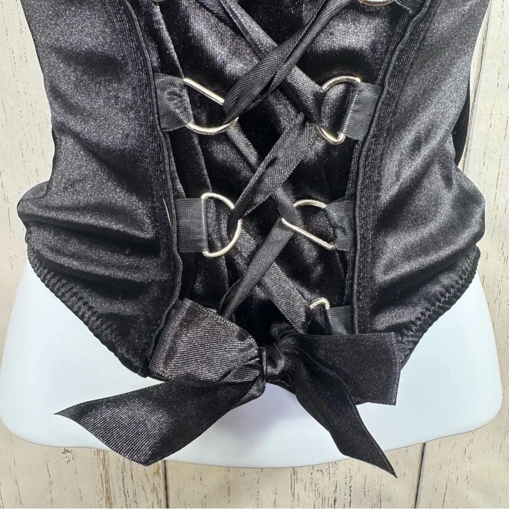 Gothic Black Lace Up Corset Top Spirit Halloween M Y2K Burlesque Festivalwear - Picture 6 of 16